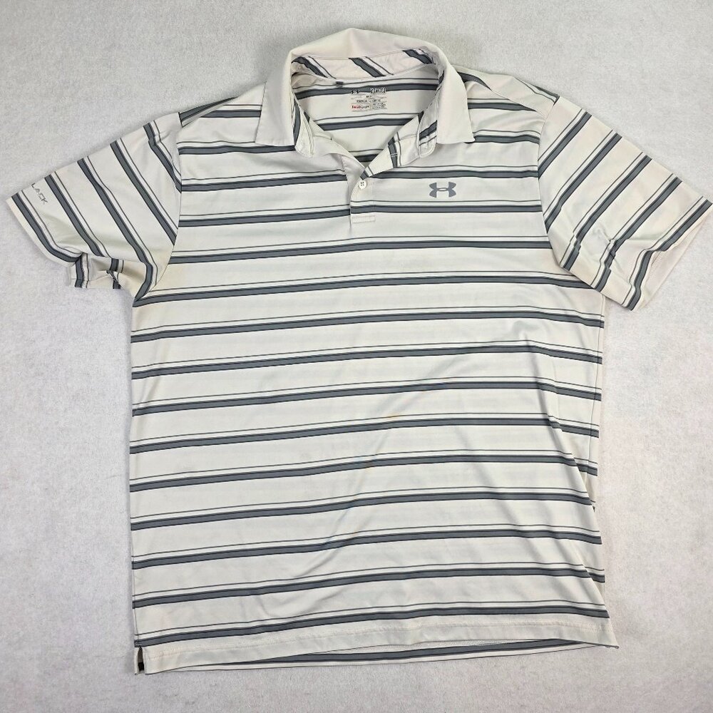 Under Armour XL HeatGear Stripe Polo Beige Gray